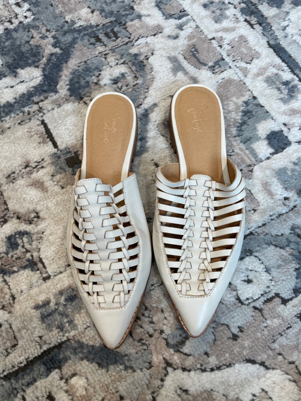 Woven Pointed Slip-On Mules in White
